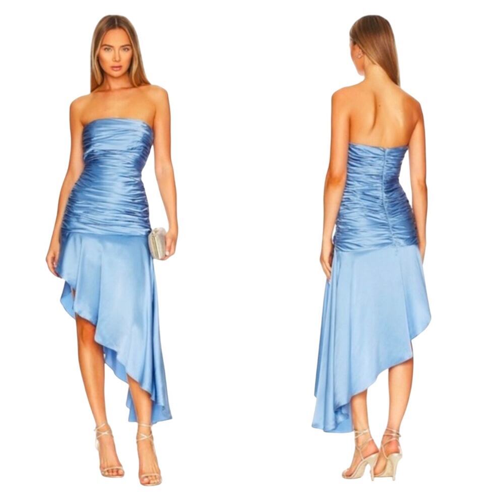 Cinq a Sept Strapless Ruched Dress In Deja Blue Women’s Size 8 NWT